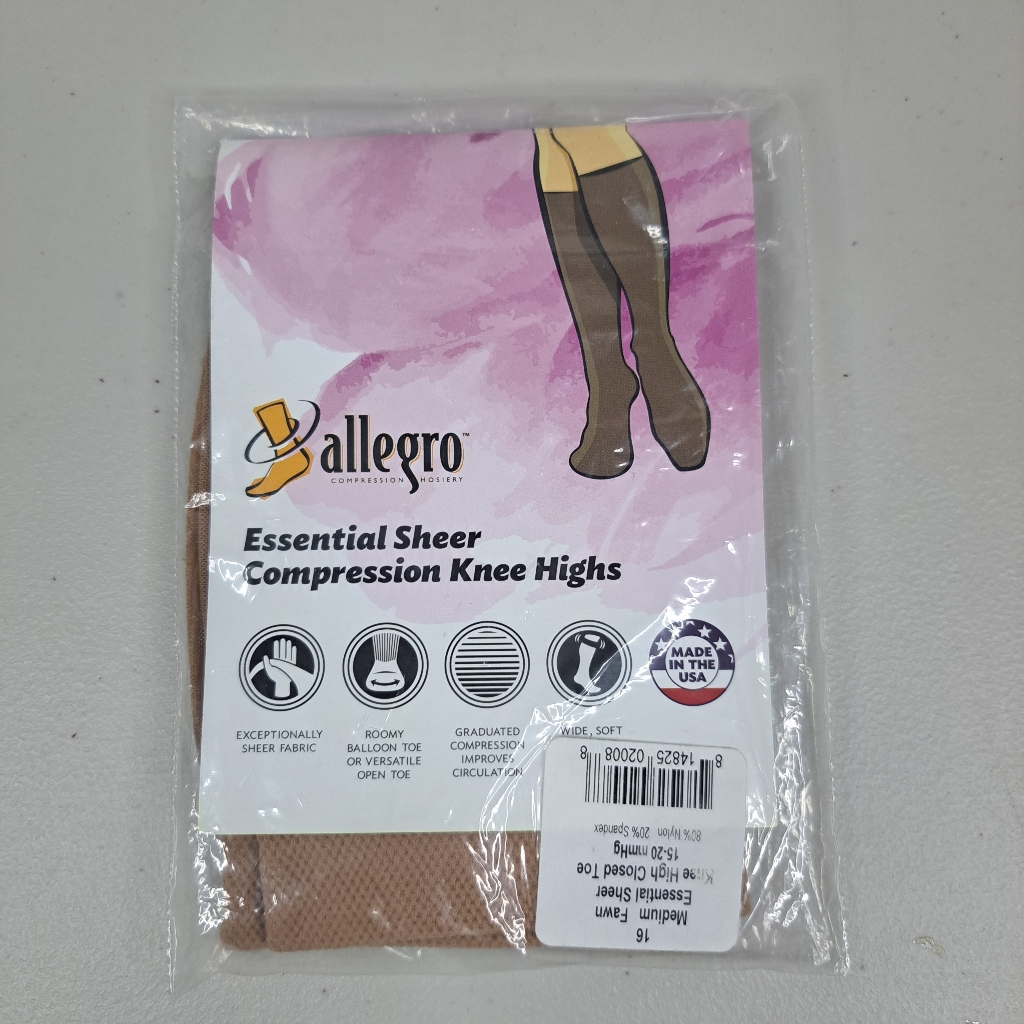 Allegro 1520 Mmhg Medium Fawn Essential Sheer Knee High Closed Toe Compression Allegro 1520 Mmhg Medium Fawn Essential Sheer Knee High Closed Toe Compression